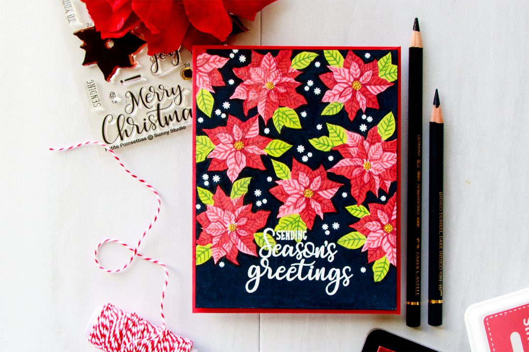 Sunny Studio | One Layer Vibrant Christmas Poinsettia Card on Dark Background. Video