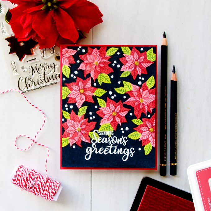 Sunny Studio | One Layer Vibrant Christmas Poinsettia Card on Dark Background. Video