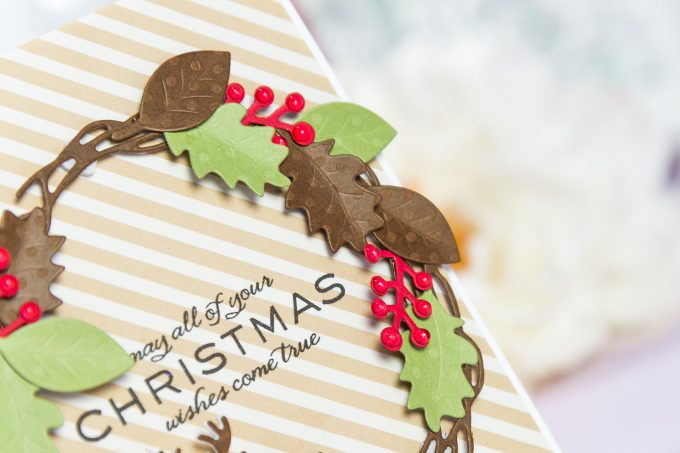 Spellbinders | Christmas Wishes Wreath Card by Yana Smakula using S4-845 Wreath, S5-338 Wreath Elements and S4-844 Winter Canopy and Elements dies #cardmaking #spellbinders #christmascard