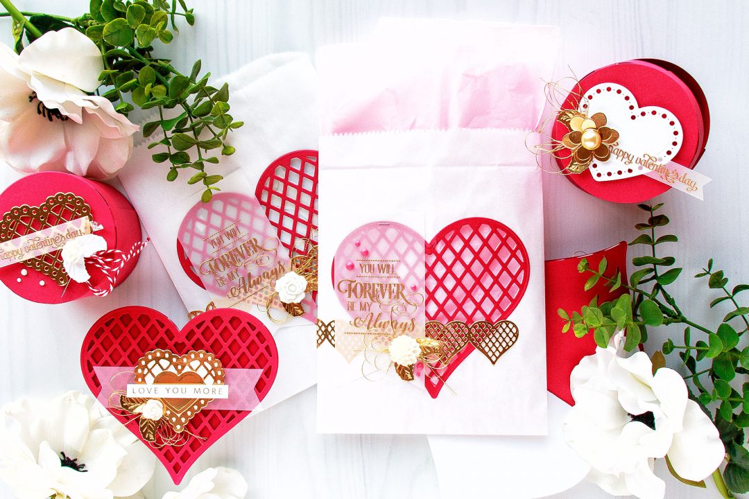 Shaped Valentine's Day Cards & Treat Boxes | Spellbinders January 2018 Large Die Of The Month. Project by Yana Smakula. #cardmaking #diecutting #stamping
