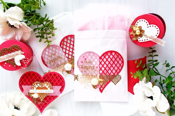 Shaped Valentine's Day Cards & Treat Boxes | Spellbinders January 2018 Large Die Of The Month. Project by Yana Smakula. #cardmaking #diecutting #stamping