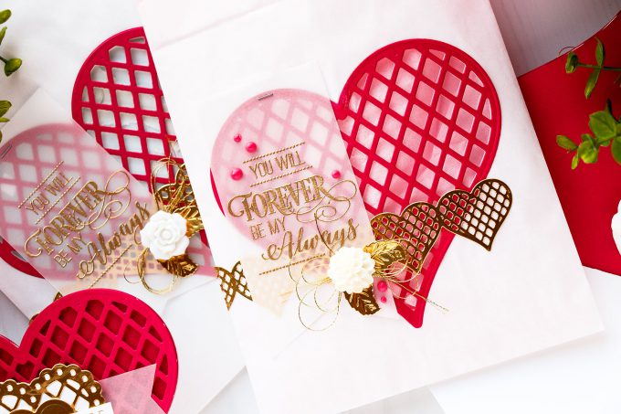 Shaped Valentine's Day Cards & Treat Boxes | Spellbinders January 2018 Large Die Of The Month. Project by Yana Smakula. #cardmaking #diecutting #stamping