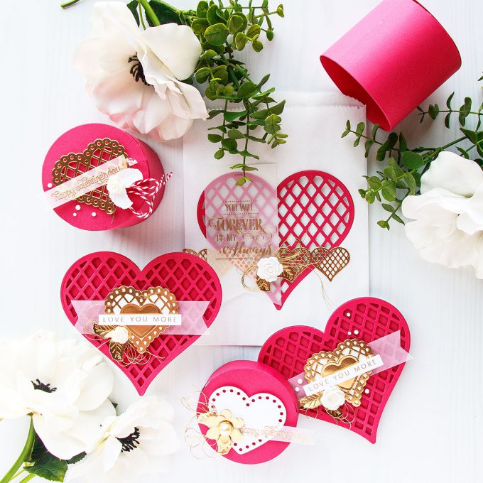 Shaped Valentine's Day Cards & Treat Boxes | Spellbinders January 2018 Large Die Of The Month. Project by Yana Smakula. #cardmaking #diecutting #stamping