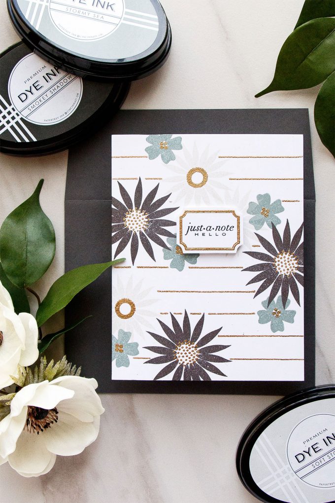 Papertrey Ink | Faux Stationery Stamped Cards. Video tutorial. Featuring Flower Power Stamp Set & Little Labels Stamp Set. #stamping #yanasmakula #stampedstationery #papertreyink #cardmaking #justanptecard