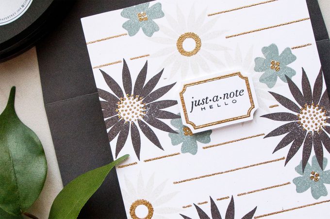 Papertrey Ink | Faux Stationery Stamped Cards. Video tutorial. Featuring Flower Power Stamp Set & Little Labels Stamp Set. #stamping #yanasmakula #stampedstationery #papertreyink #cardmaking #justanptecard