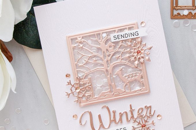 Spellbinders | Winter Wishes Clean & Simple Shaker Card by Yana Smakula for Simon Says Stamp. Using Spellbinders Four Seasons Silhouette dies S5-337 #wntercard #shaker #cardmaking #spellbinders #diecutting