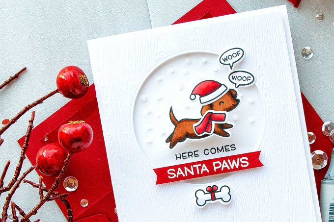 Simon Says Stamp | Here Comes Santa Paws Clean & Simple Christmas Card by Yana Smakula #simonsaysstamp #lawnfawn #christmascard #stamping