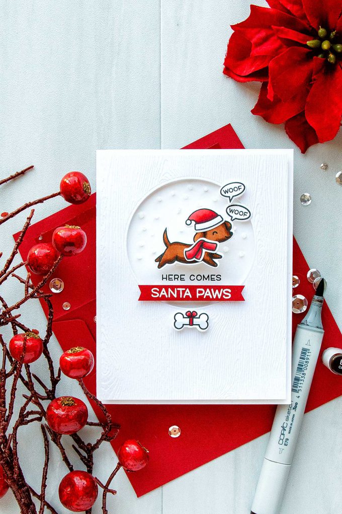 Simon Says Stamp | Here Comes Santa Paws Clean & Simple Christmas Card by Yana Smakula #simonsaysstamp #lawnfawn #christmascard #stamping