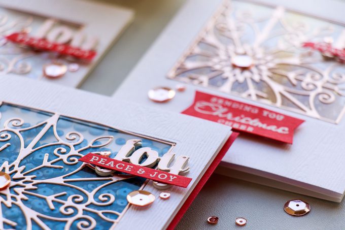 Spellbinders | Snowflake Window Shaker Cards by Yana Smakula. Video tutorial. Cards using Snowflake Snippets S5-301 dies. #cardmaking #shakercard #yanasmakula #spellbinders