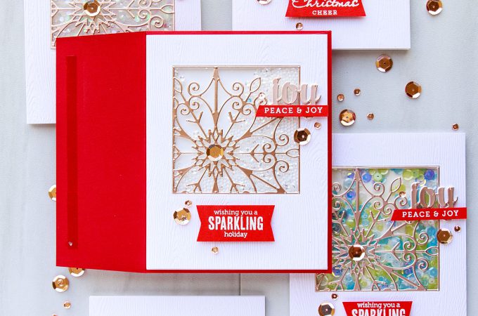 Spellbinders | Snowflake Window Shaker Cards by Yana Smakula. Video tutorial. Cards using Snowflake Snippets S5-301 dies. #cardmaking #shakercard #yanasmakula #spellbinders