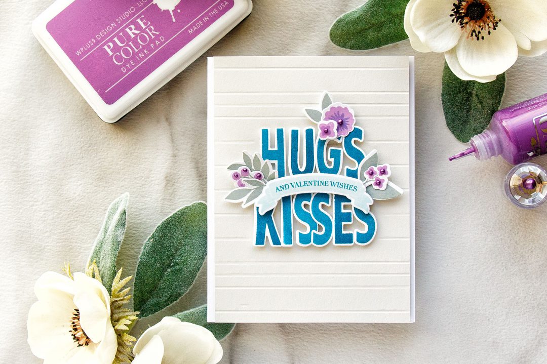 WPlus9 | Friendship Valentine Card - Hugs & Kisses & Valentine Wishes. Video tutorial by Yana Smakula featuring WPlus9 Whimsy Alpha and Valentine Wishes stamps #lovecard #cardmaking #stamping #wplus9