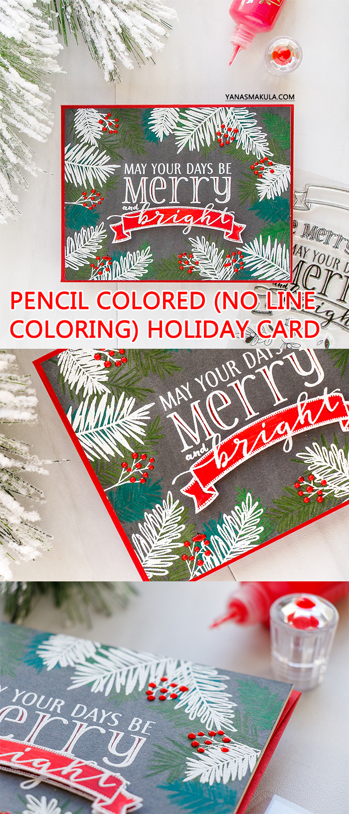 WPlus9 | Pencil Colored and Heat Embossed Holiday Card