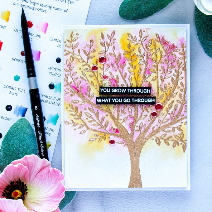 Simon Says Stamp | We Grow Through - Watercolor Tree Encouragement Card by Yana Smakula using Brushed Branches Background Sss101792 stamp #simonsaysstamp #sssfriends #watercolorcard #handmadecard #encouragementcard