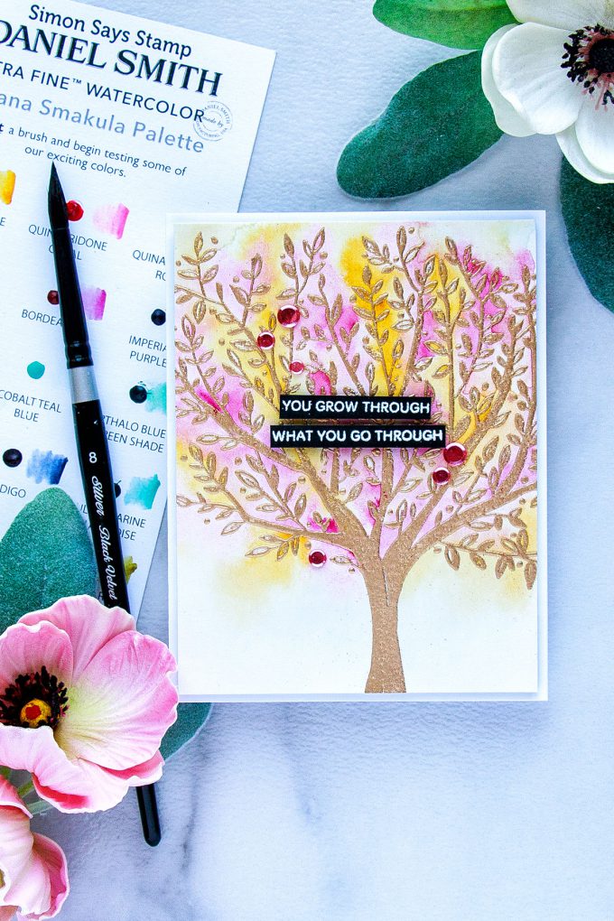 Simon Says Stamp | We Grow Through - Watercolor Tree Encouragement Card by Yana Smakula using Brushed Branches Background Sss101792 stamp #simonsaysstamp #sssfriends #watercolorcard #handmadecard #encouragementcard