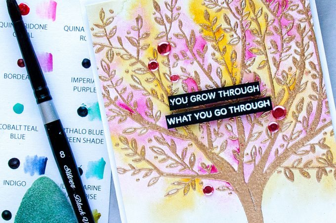 Simon Says Stamp | We Grow Through - Watercolor Tree Encouragement Card by Yana Smakula using Brushed Branches Background Sss101792 stamp #simonsaysstamp #sssfriends #watercolorcard #handmadecard #encouragementcard