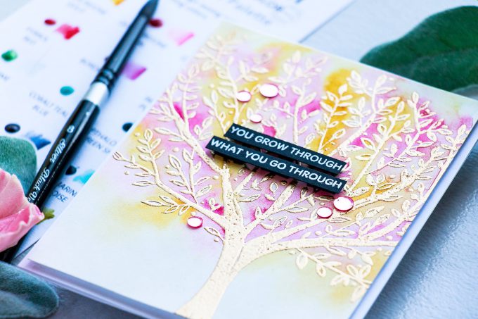 Simon Says Stamp | We Grow Through - Watercolor Tree Encouragement Card by Yana Smakula using Brushed Branches Background Sss101792 stamp #simonsaysstamp #sssfriends #watercolorcard #handmadecard #encouragementcard