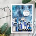 Simon Says Stamp | Shouting From The Rooftops - Miss You Card by Yana Smakula. Galaxy Background + Copic Colored Skyscrapers #simonsaysstamp #sssfriends #watercolorsky #nightskywatercolor #cardmaking #handmadecard
