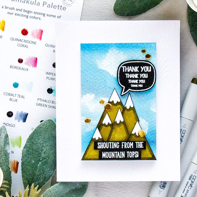 Simon Says Stamp | Echoing Thank You Card with Shouting From The Rooftops Set. Handmade card by Yana Smakula #simonsaysstamp #stamping #sssfriends #cardmaking #watercolorsky 