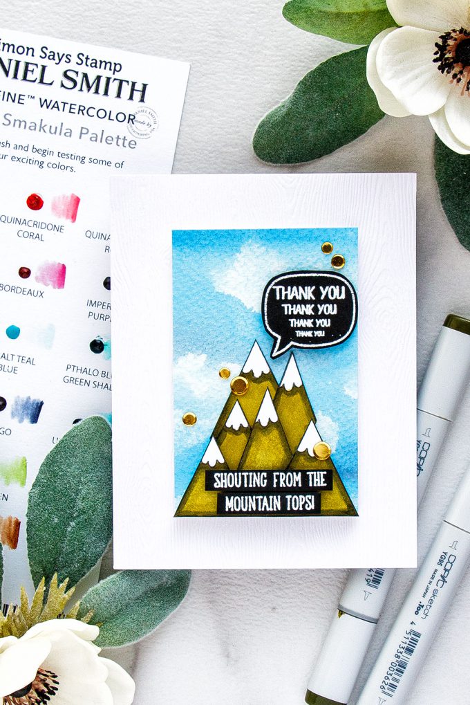 Simon Says Stamp | Echoing Thank You Card with Shouting From The Rooftops Set. Handmade card by Yana Smakula #simonsaysstamp #stamping #sssfriends #cardmaking #watercolorsky 