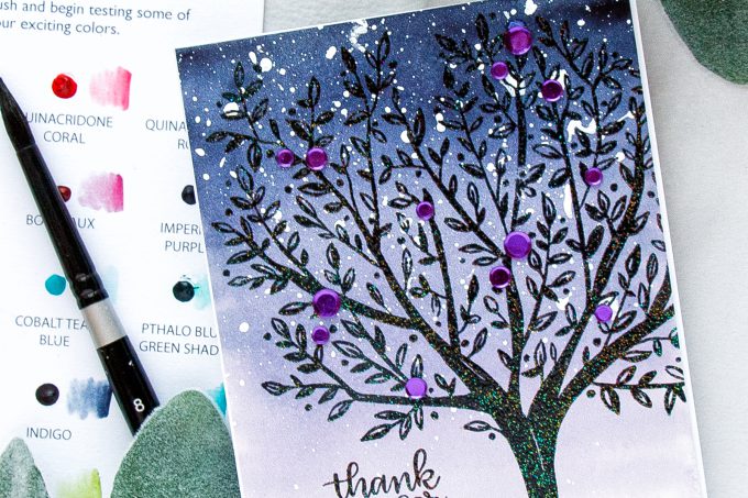 Simon Says Stamp | Watercolor Tree - Thank You For Being Amazing Card using BRUSHED BRANCHES Background SSS101792 stamp. #yanasmakula #simonsaysstamp #sssfriends #friendhsipcard #watercolortree 