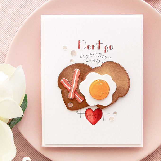 Spellbinders | Don't Go "Bacon" My Heart card by Yana Smakula using Spellbinders Breakfast Club Cling Stamp and Die Set #spellbinders #cardmaking