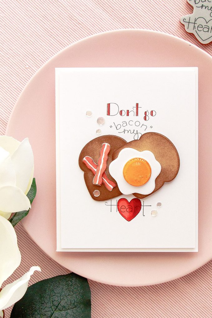 Spellbinders | Don't Go "Bacon" My Heart card by Yana Smakula using Spellbinders Breakfast Club Cling Stamp and Die Set #spellbinders #cardmaking