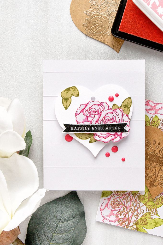 Hero Arts | Heart Shaped Tags + Cards. Video. January My Monthly Hero Blog Hop. Color Layering Rose cards by Yana Smakula #heroarts #mmh #stamping