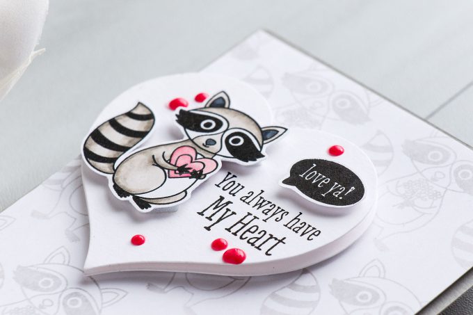 Hero Arts | Heart Shaped Tags + Cards. Video. January My Monthly Hero Blog Hop. Racoon cards by Yana Smakula #heroarts #mmh #stamping