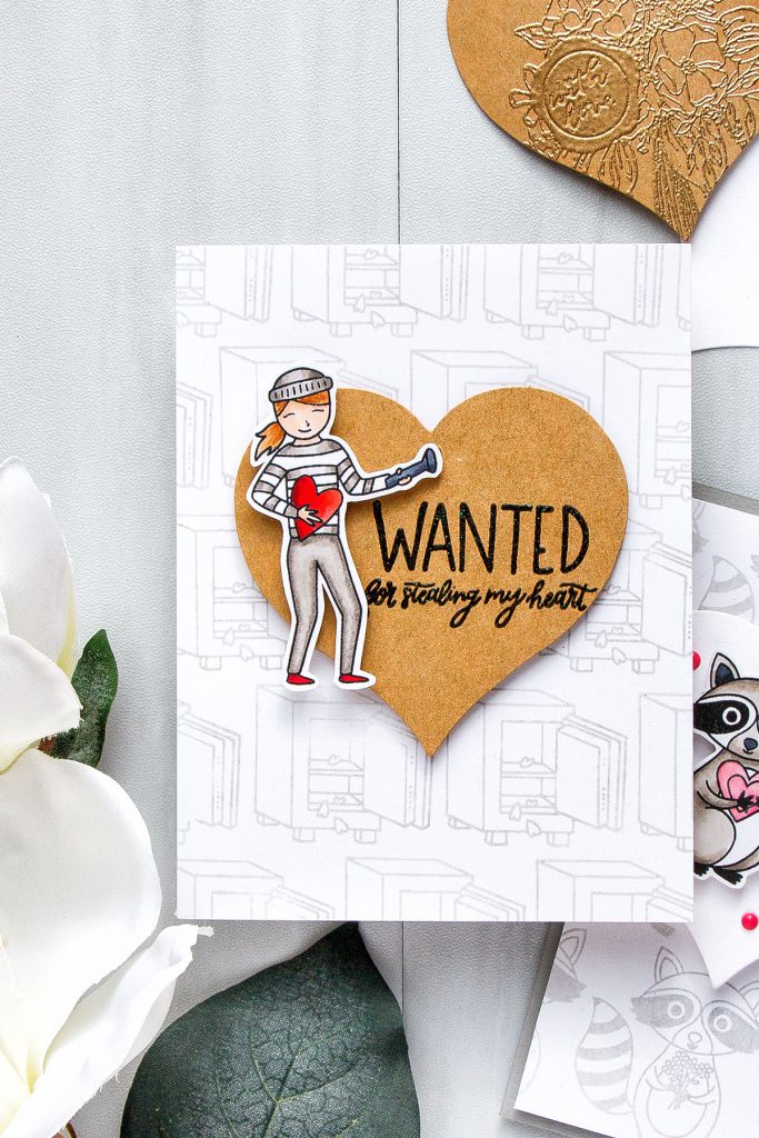 Hero Arts | Heart Shaped Tags + Cards. Video. January My Monthly Hero Blog Hop. Wanted For Stealing My Heart card by Yana Smakula #heroarts #mmh #stamping