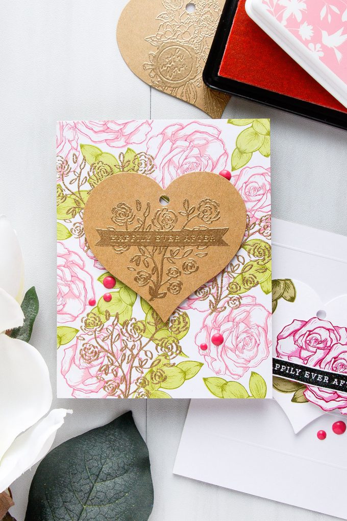 Hero Arts | Inlaid Heat Embossing. Video. January My Monthly Hero Blog Hop. Happily Ever After Cards using Rose Heart stamp. Project by Yana Smakula #heroarts #mmh #stamping