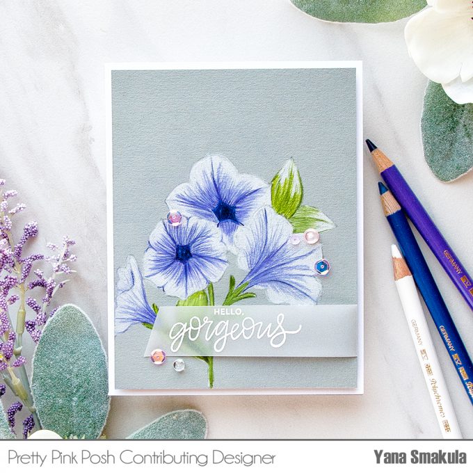 Pretty Pink Posh | No Line Pretty Petunias Pencil Coloring. Video tutorial by Yana Smakula #cardmaking #pencilcoloring #polychromoscoloring #handmadecard