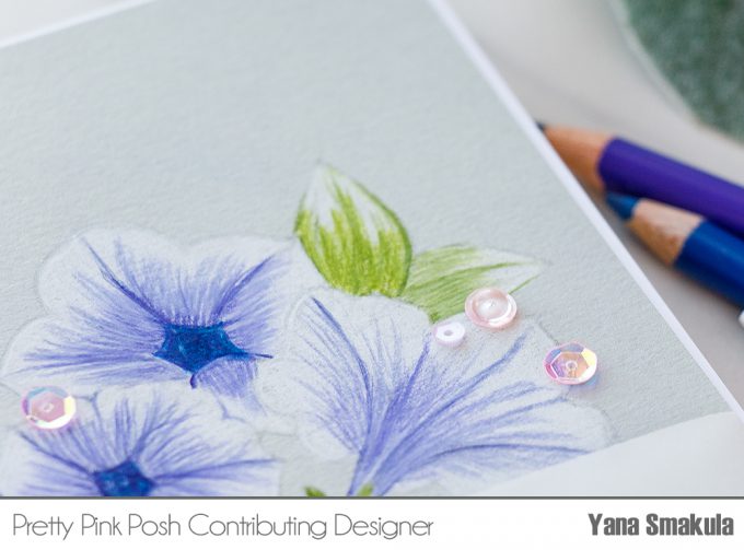 Pretty Pink Posh | No Line Pretty Petunias Pencil Coloring. Video tutorial by Yana Smakula #cardmaking #pencilcoloring #polychromoscoloring #handmadecard