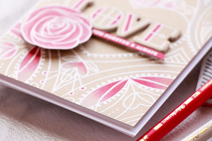 Simon Says Stamp | Center Cut Heart Background - Selective Polychromos Colored Love Card by Yana Smakula. Video tutorial. #valentinesday #lovecard #simonsaysstamp #sss #stamping #pencilcoloring