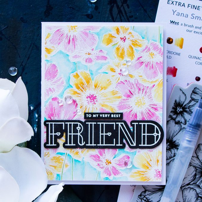 Simon Says Stamp | How To Use Daniel Smith Dot Chart Watercolor Sheet - Watercoloring Cosmos Background - To My Very Best Friend Card by Yana Smakula. Video tutorial #simonsaysstamp #ssslove #stamping #watercolor #handmadecard