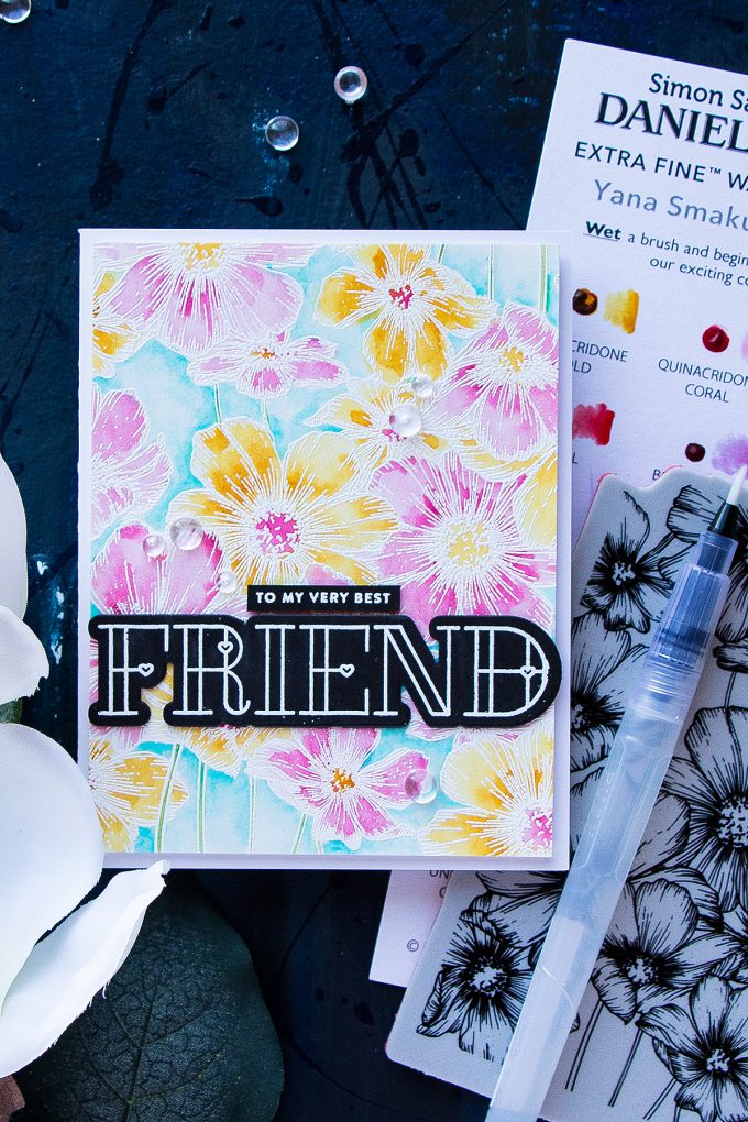 Simon Says Stamp | How To Use Daniel Smith Dot Chart Watercolor Sheet - Watercoloring Cosmos Background - To My Very Best Friend Card by Yana Smakula. Video tutorial #simonsaysstamp #ssslove #stamping #watercolor #handmadecard