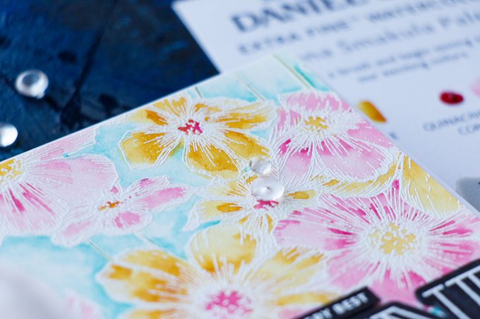Simon Says Stamp | How To Use Daniel Smith Dot Chart Watercolor Sheet - Watercoloring Cosmos Background - To My Very Best Friend Card by Yana Smakula. Video tutorial #simonsaysstamp #ssslove #stamping #watercolor #handmadecard