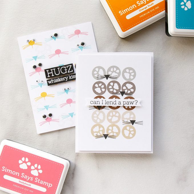 Simon Says Stamp | One Stamp Set - 4 Cards & 3 Stamped Background Ideas using Paws-Itivity Stamp set. Hugs & Whiskery Kisses cards by Yana Smakula #simonsaysstamp #sssfriends #stamping #stampedpattern