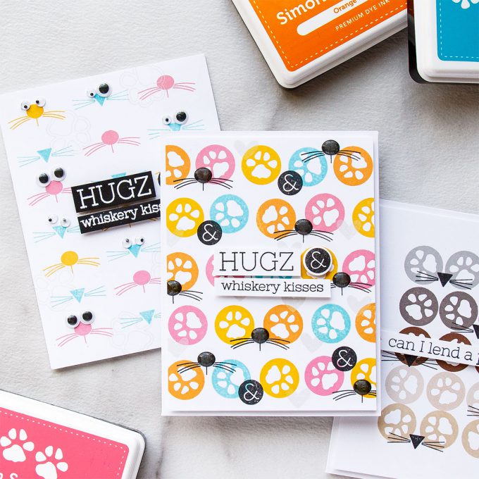 Simon Says Stamp | One Stamp Set - 4 Cards & 3 Stamped Background Ideas using Paws-Itivity Stamp set. Hugs & Whiskery Kisses cards by Yana Smakula #simonsaysstamp #sssfriends #stamping #stampedpattern