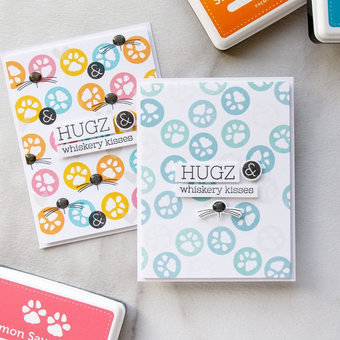 Simon Says Stamp | One Stamp Set - 4 Cards & 3 Stamped Background Ideas using Paws-Itivity Stamp set. Hugs & Whiskery Kisses cards by Yana Smakula #simonsaysstamp #sssfriends #stamping #stampedpattern