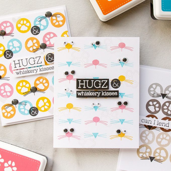 Simon Says Stamp | One Stamp Set - 4 Cards & 3 Stamped Background Ideas using Paws-Itivity Stamp set. Hugs & Whiskery Kisses cards by Yana Smakula #simonsaysstamp #sssfriends #stamping #stampedpattern