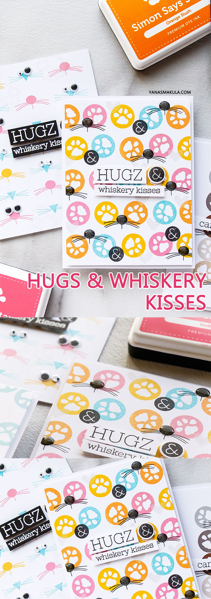 Simon Says Stamp | One Stamp Set - 4 Cards & 3 Stamped Background Ideas using Paws-Itivity Stamp set. Hugs & Whiskery Kisses cards by Yana Smakula #simonsaysstamp #sssfriends #stamping #stampedpattern