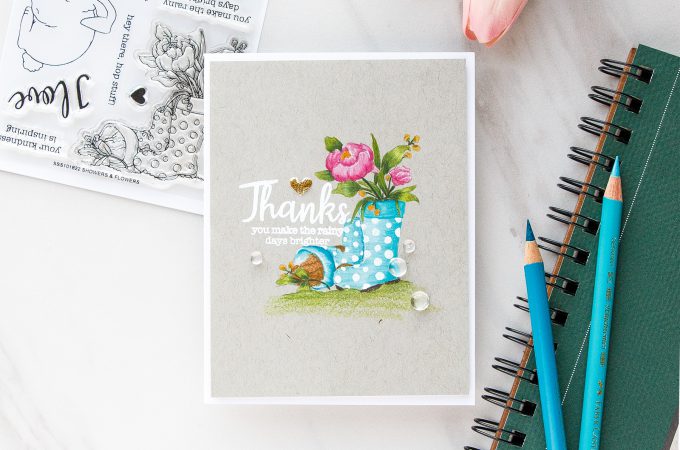 Simon Says Stamp | Rainboots & Flowers - No Line Pencil Coloring using Simon Says Clear Stamps SHOWERS & FLOWERS SSS101822 #stamping #adultcoloring #nolinecoloring #springcard #cardmaking #sssck