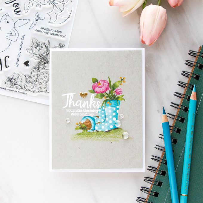 Simon Says Stamp | Rainboots & Flowers - No Line Pencil Coloring using Simon Says Clear Stamps SHOWERS & FLOWERS SSS101822 #stamping #adultcoloring #nolinecoloring #springcard #cardmaking #sssck