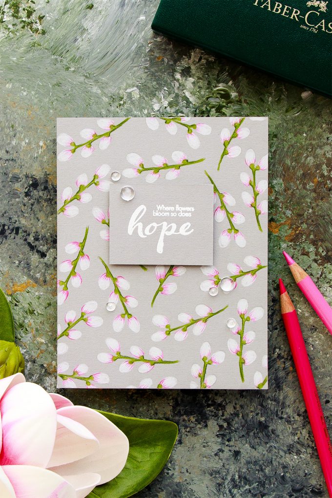 Simon Says Stamp | Where Flowers Bloom - So Does Hope. Polychromos Coloring. Handmade card by Yana Smakula #stamping #adultcoloring #polychromoscoloring #cardmaking #patternstamping