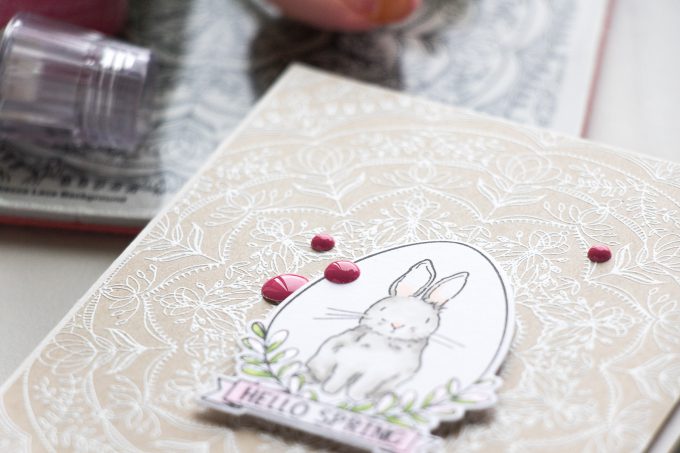 Simon Says Stamp | Hello Spring Bunny card by Yana Smakula using Spring Seeds SSS101700 and Rebecca Lace SSS101741 stamps from Simon Says Stamp. #stamping #adultcoloring #springcard #bunnycard