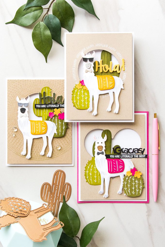 Spellbinders | Hola Llama Cards by Yana Smakula using Die D-Lites Hip Llama Etched Dies S3-319. Video tutorial #cardmaking #llamacard #hipllama #diecutting #handmadecard #neverstopmaking