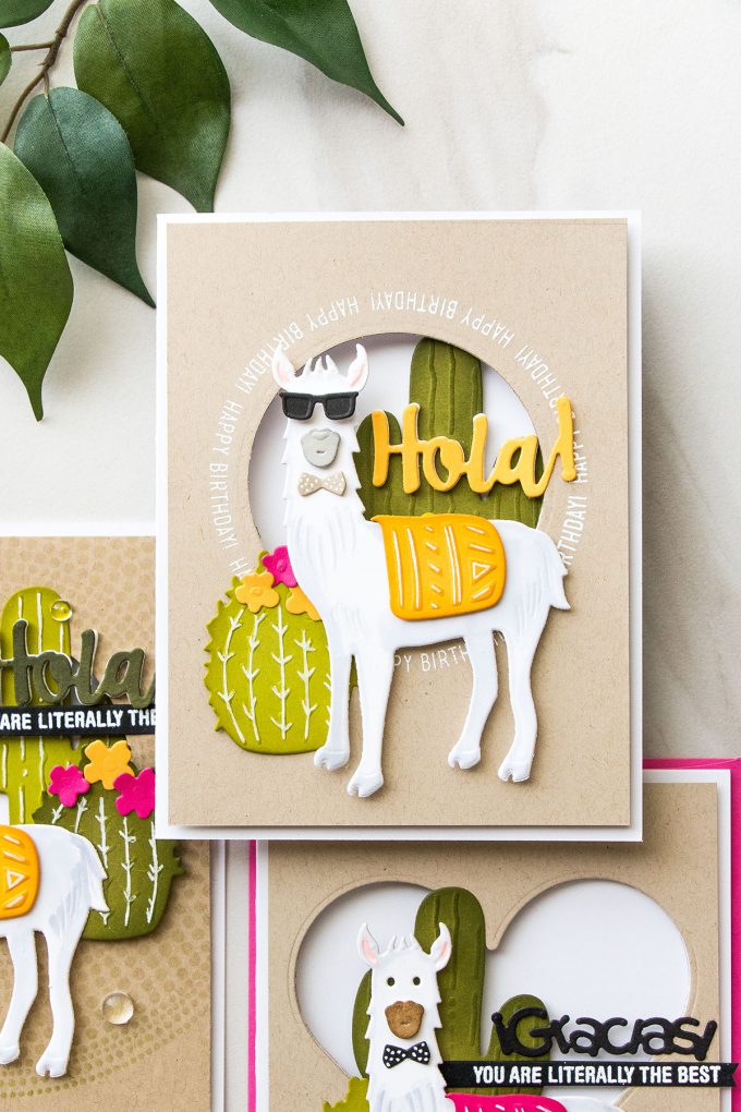 Spellbinders | Hola Llama Cards by Yana Smakula using Die D-Lites Hip Llama Etched Dies S3-319. Video tutorial #cardmaking #llamacard #hipllama #diecutting #handmadecard #neverstopmaking