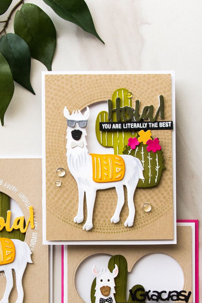 Spellbinders | Hola Llama Cards by Yana Smakula using Die D-Lites Hip Llama Etched Dies S3-319. Video tutorial #cardmaking #llamacard #hipllama #diecutting #handmadecard #neverstopmaking