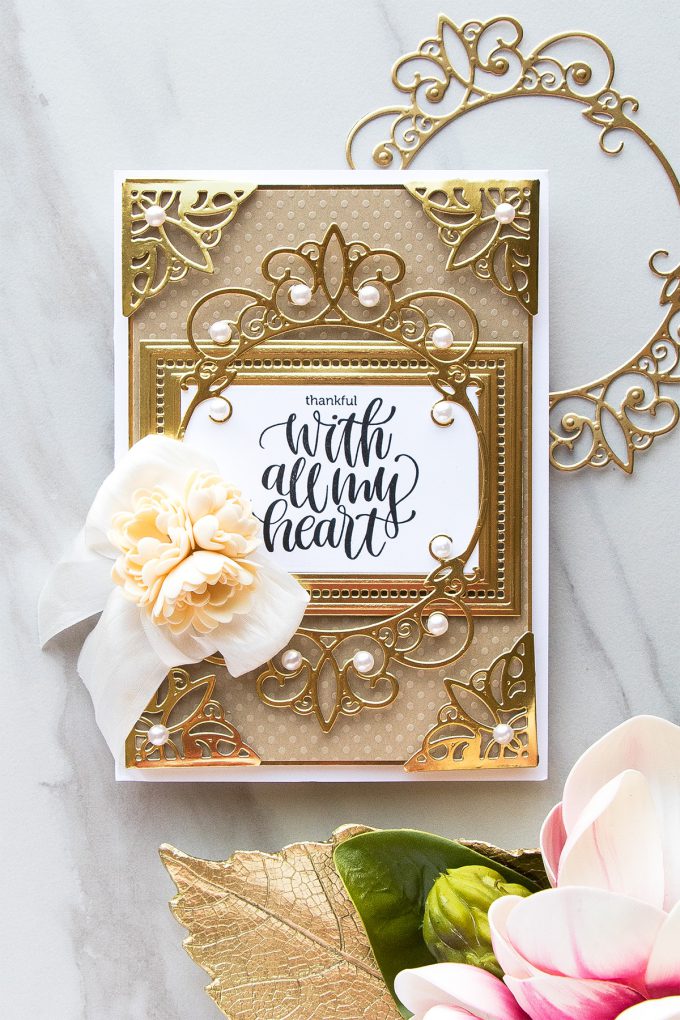 Spellbinders | Thankful With All My Heart Layered Card using Elegant 3D Vignettes collection dies by Becca Feeken #spellbinders #diecutting #handmadecard #neverstopmaking