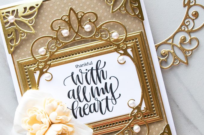 Spellbinders | Thankful With All My Heart Layered Card using Elegant 3D Vignettes collection dies by Becca Feeken #spellbinders #diecutting #handmadecard #neverstopmaking